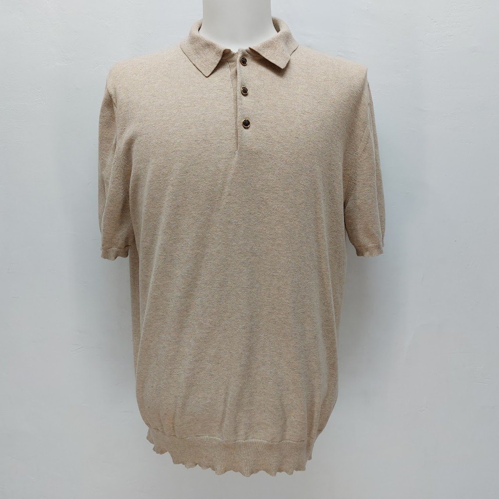 Reiss Polo Shirt Men's Wilton Knit XL Beige Short Sleeve Cotton Blend Preppy